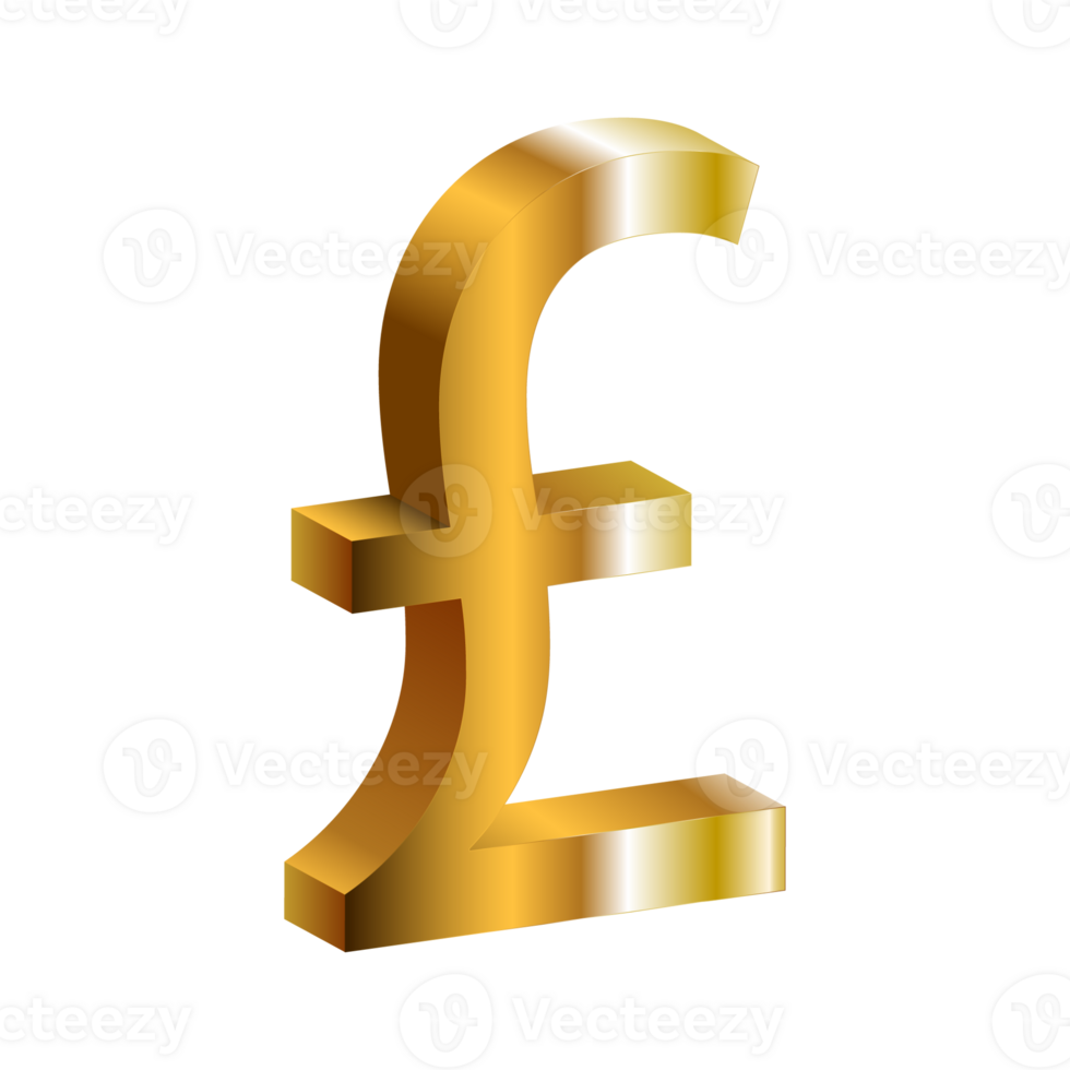 Pound currency symbol.Golden shiny Pound money sign png