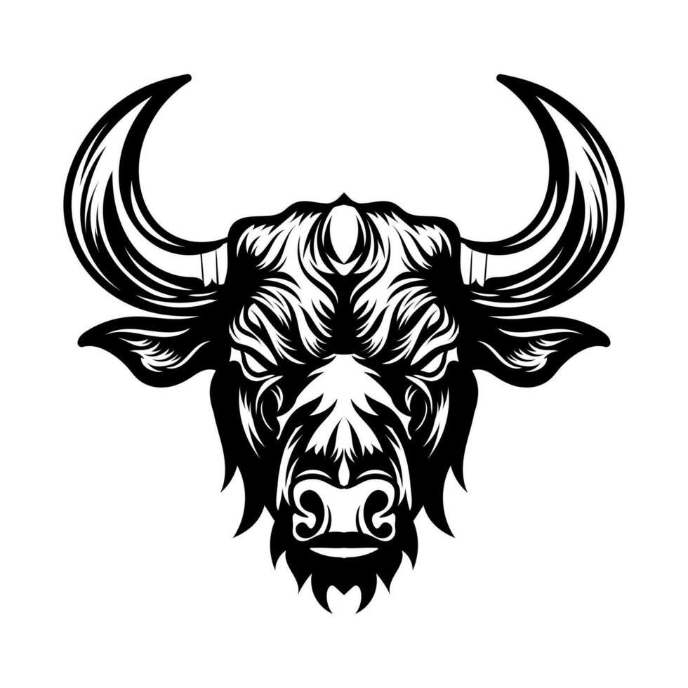 Drawing art bison head icon isolated on white background. Design element for tattoos, poster, t-shirt, emblem, sign vector