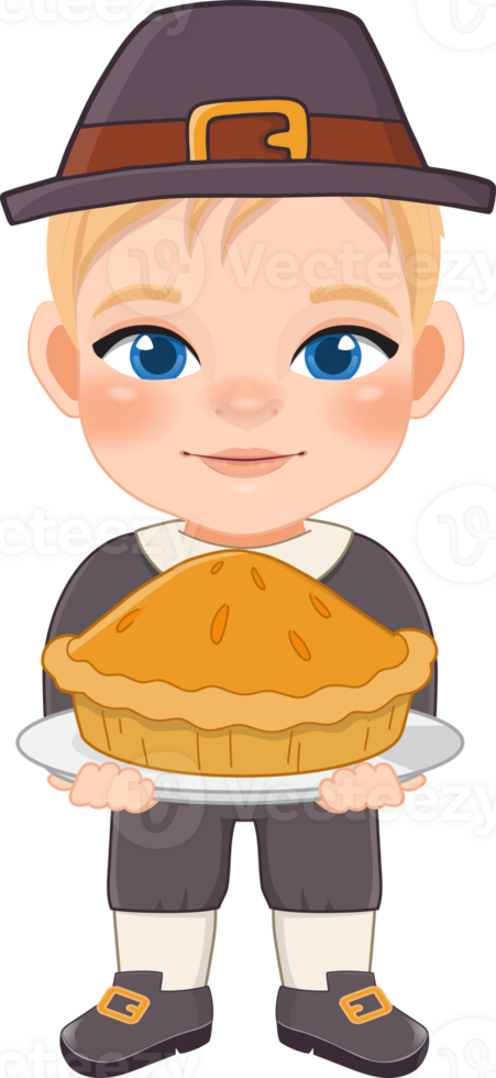 Thanksgiving pilgrim costume man holding Pie plate png