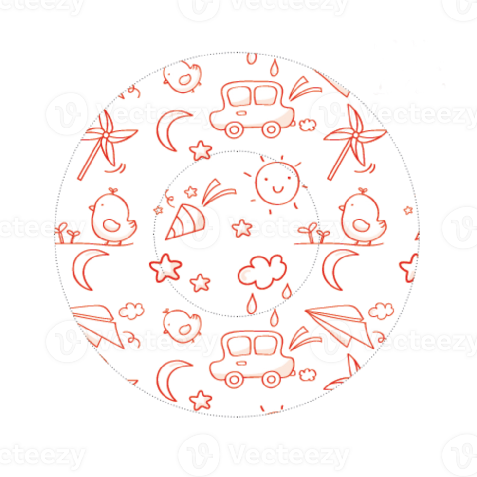 Round icon with kids' drawings pattern png