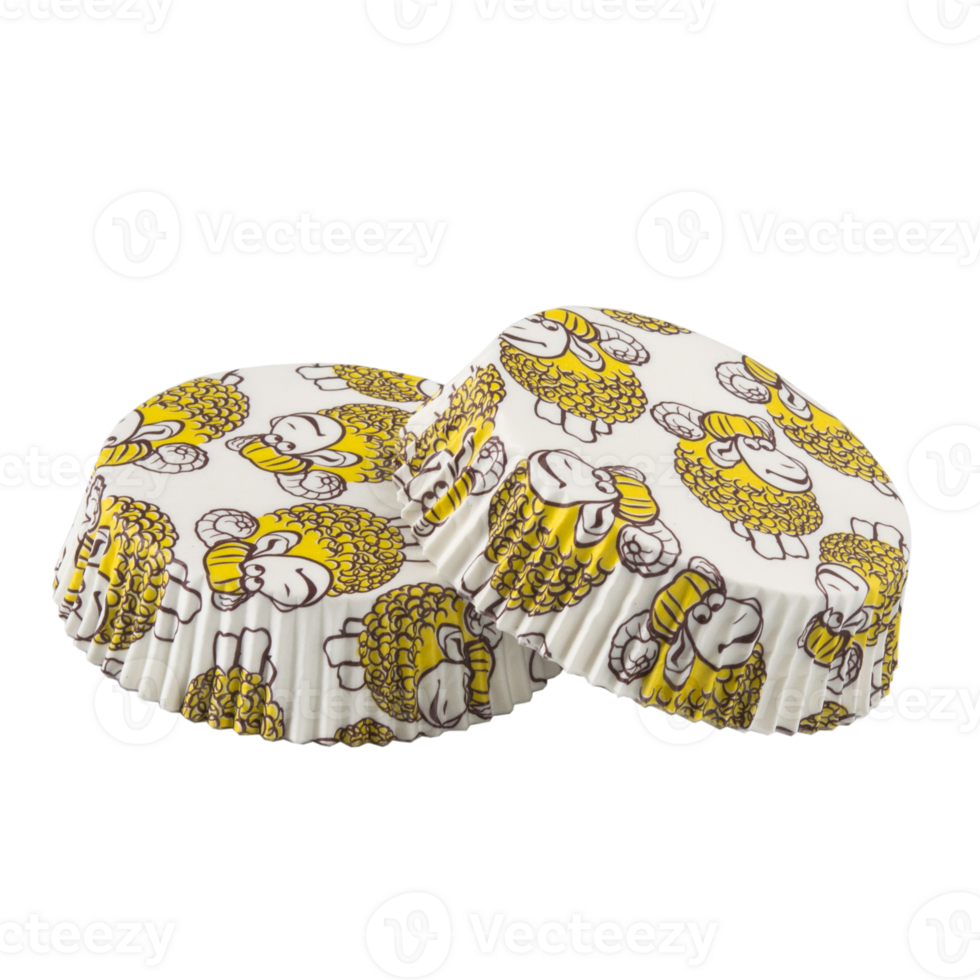 White paper baking forms for muffins and cupcakes with sheep pattern png