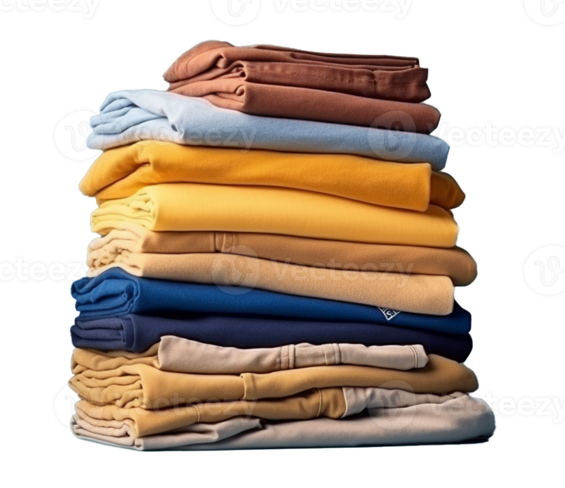 a neatly folded T-shirt, ideally placed in a stack of other folded clothes. AI Generated png