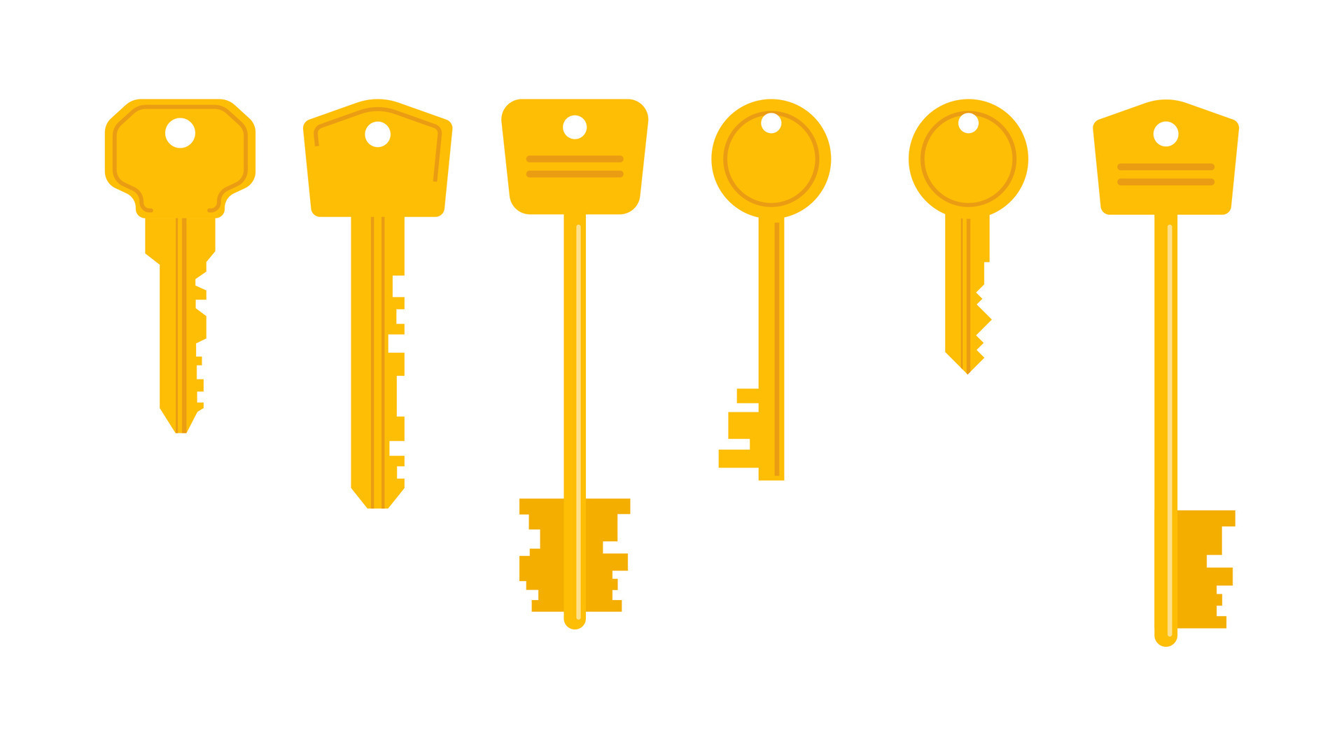 Set of various house keys. Different door keys. Home security. Vector