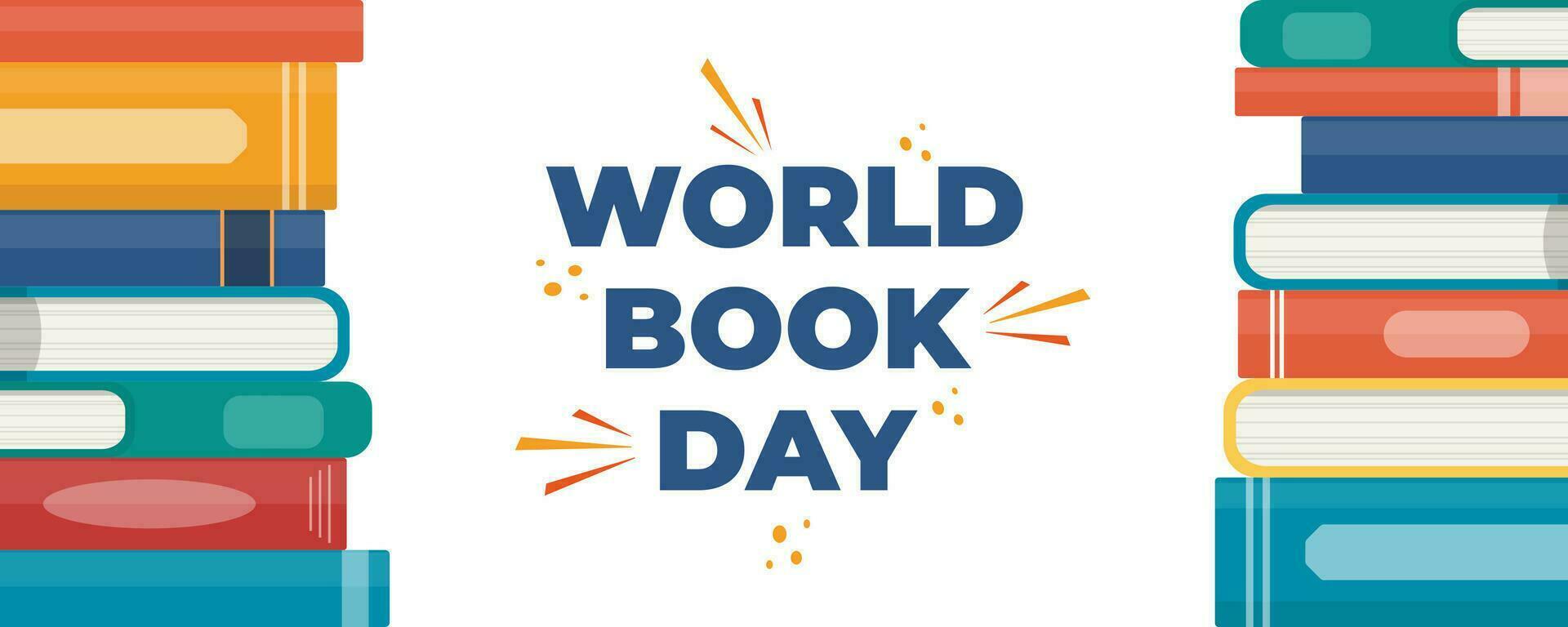 World book day. Stack of books and lettering. Designed to greeting or celebrate Book Day. Vector illustration.