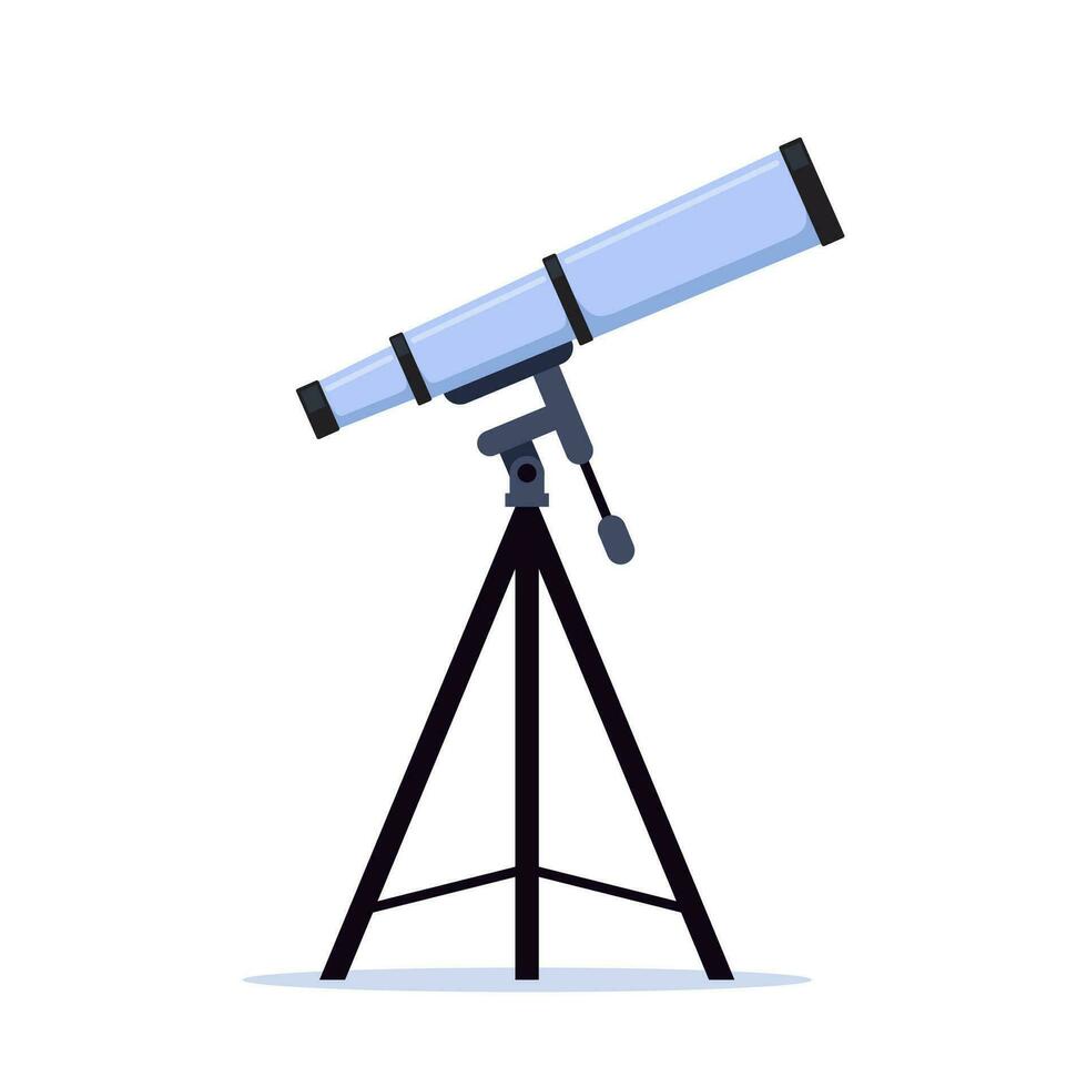 óptico dispositivo a explorar, descubrir galaxia, cosmos, espacio. telescopio en trípode. moderno portátil Tres patas telescopio, astrónomo equipo. vector ilustración.