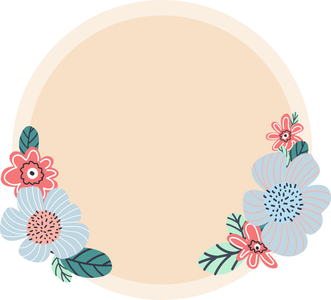 Rounde floral botanical frame. Floral wedding wreath png