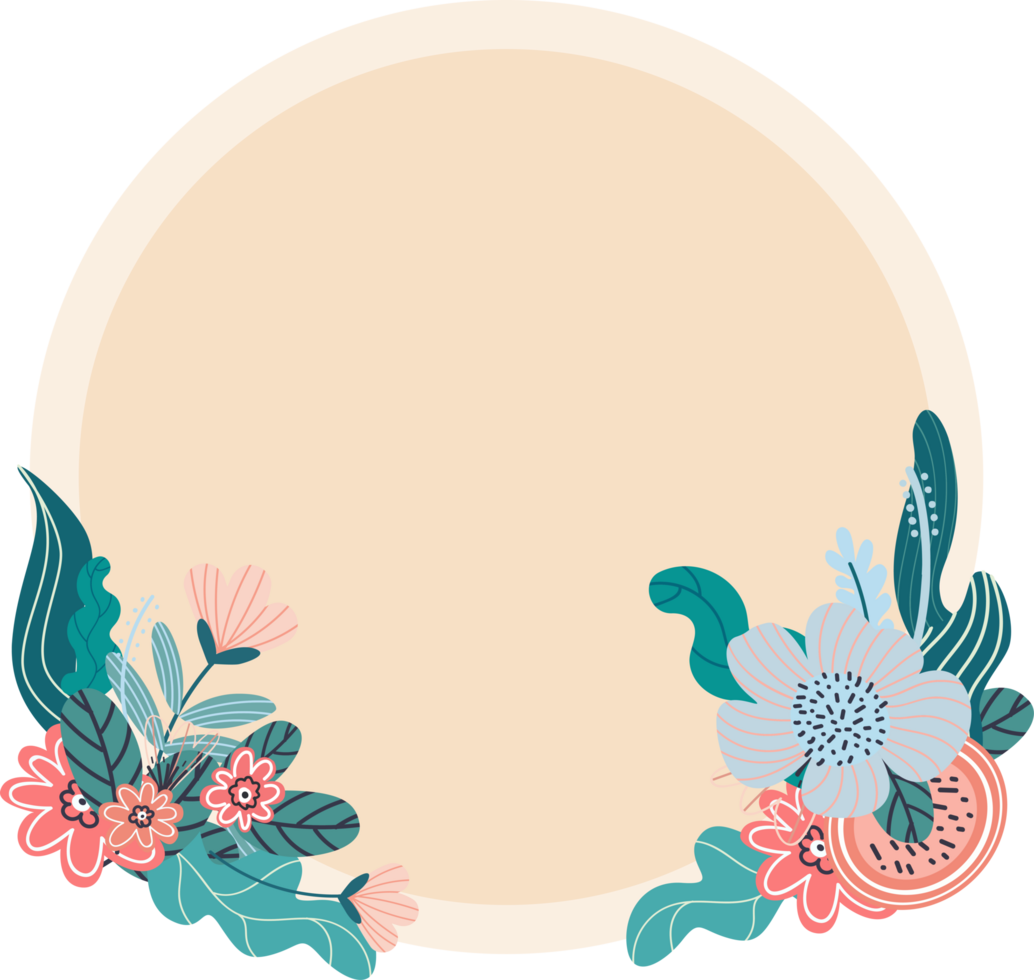Rounde floral botanical frame. Floral wedding wreath png