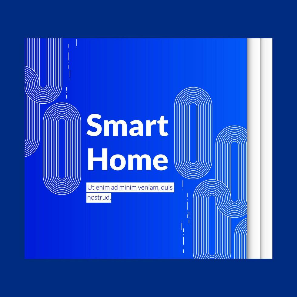 Linear white lines forming a smart home themed banner with fingerprint security and technology network motifs symbolizing technological automation concepts in an abstract digital blue background vector