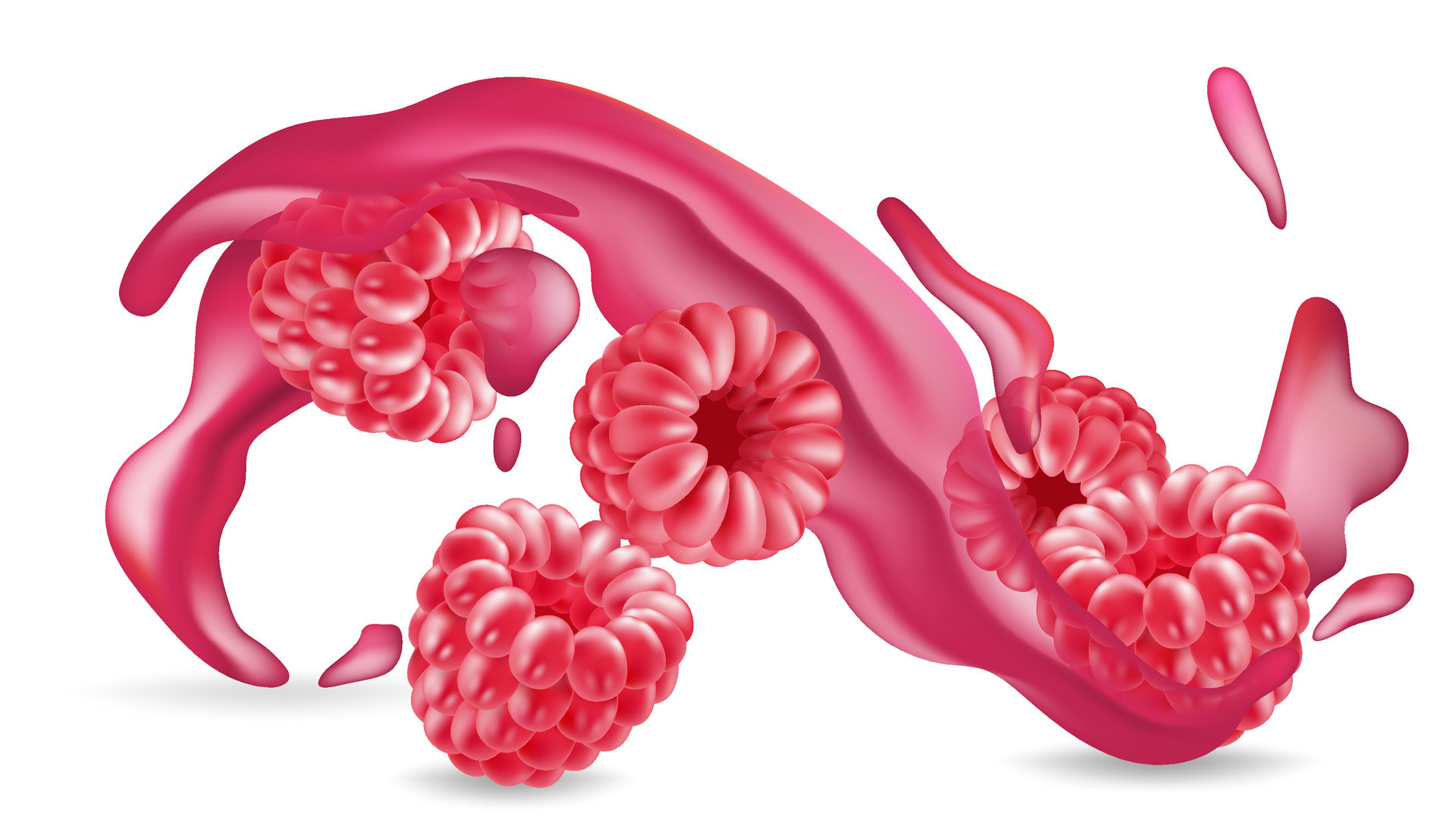 Realistic juicy raspberry splash. Fresh fruit drink. Healthy and tasty