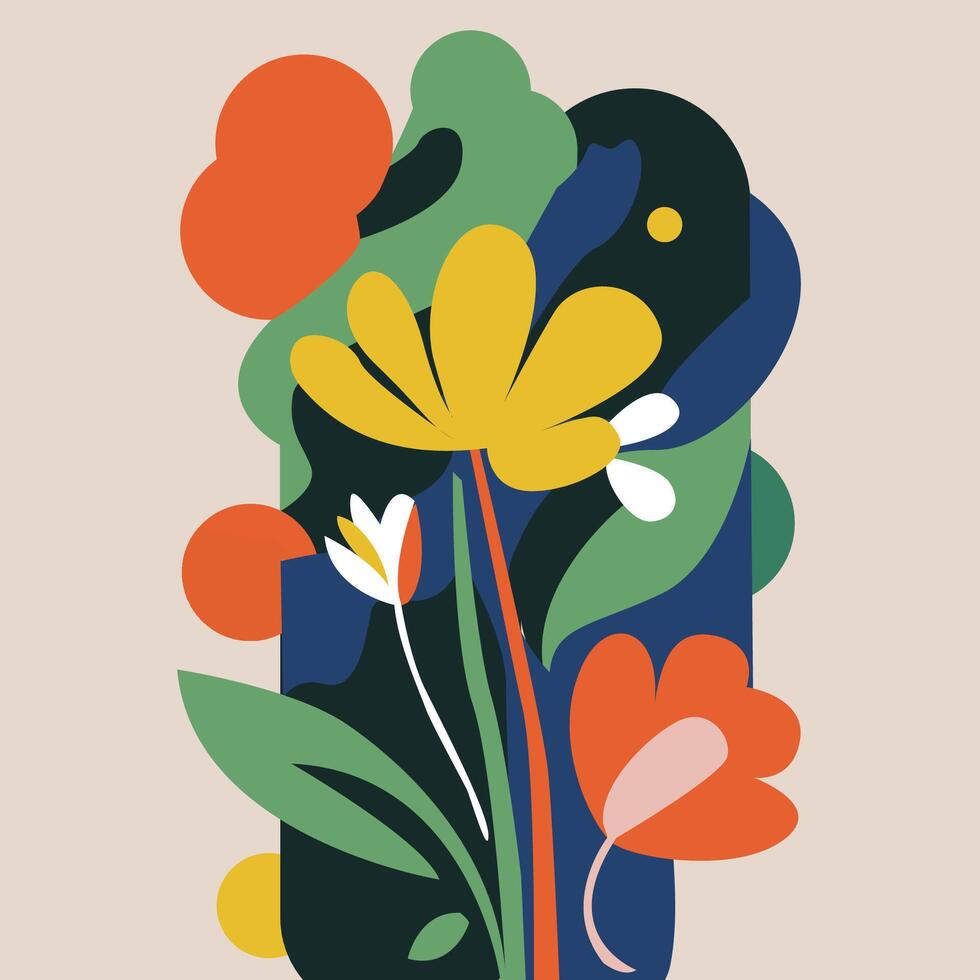 Vector abstract flower floral posters in matisse minimal style modern art wall decor