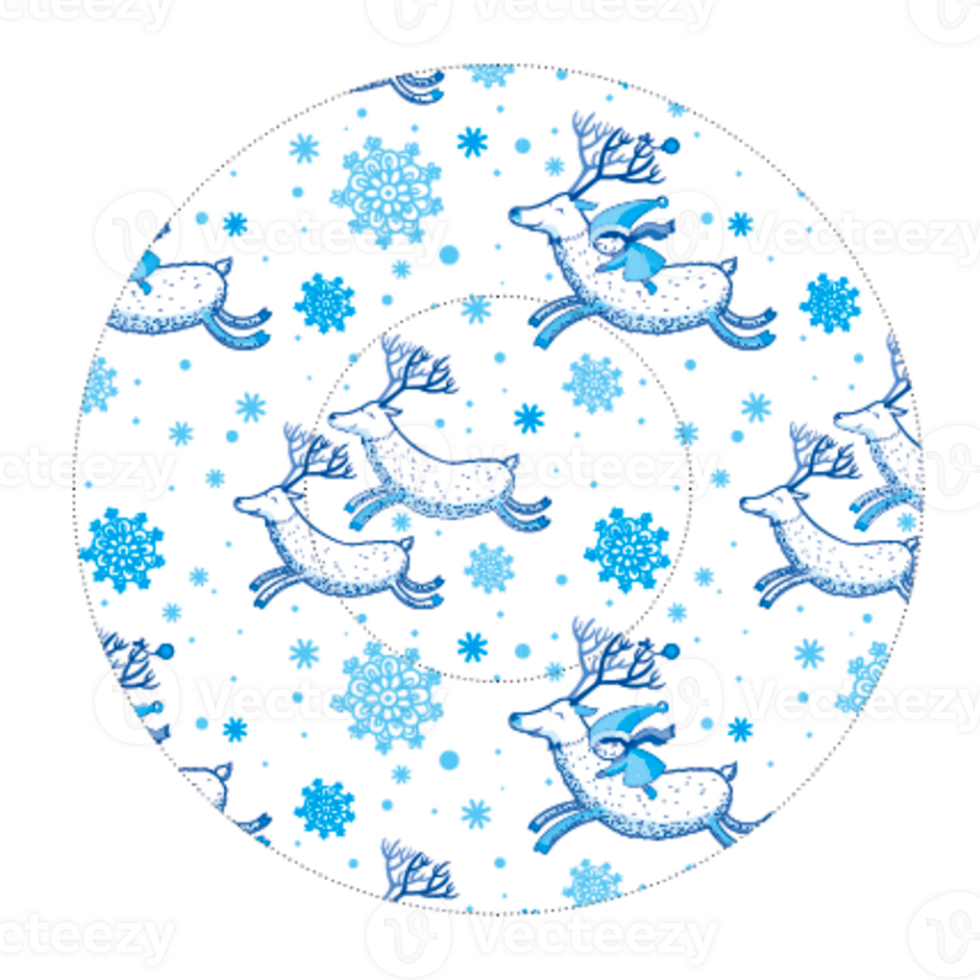 Round icon with winter New Year deers pattern, cupcakes form temlpate png