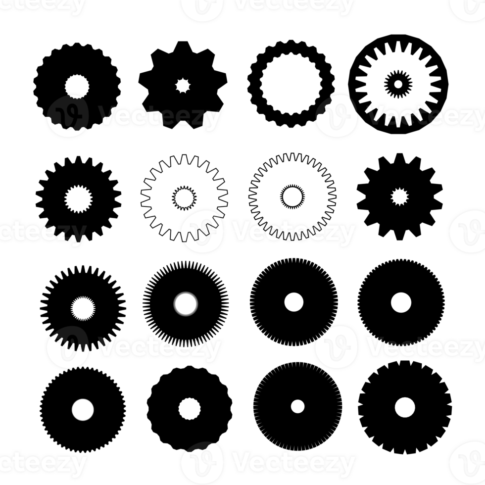 Industrial gears icons collection isolated over transparent background png