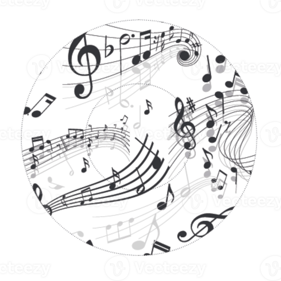 Icons set with notes music pattern, cupcakes form temlpate png