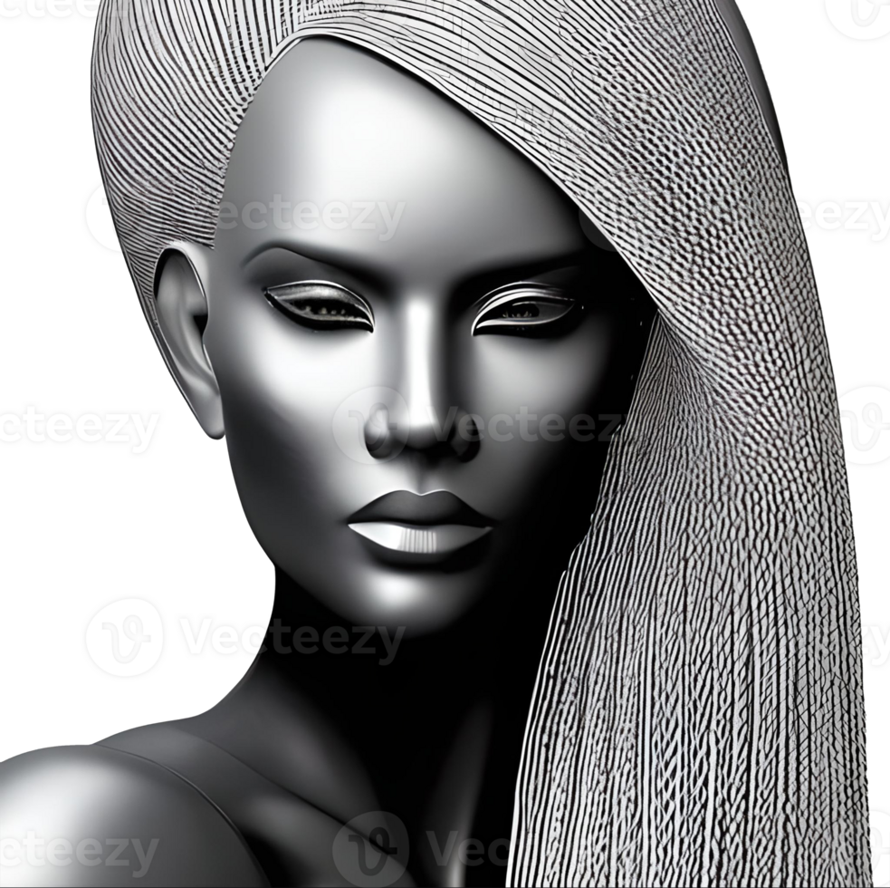 Mysterious black and white woman face close view illustration, female face drawing png