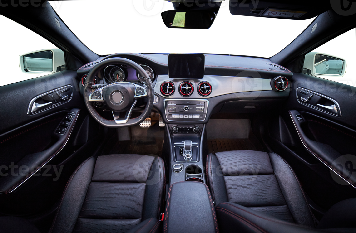 Inside moden car background, luxury car interior elements wallpaper. Black leather car interior png