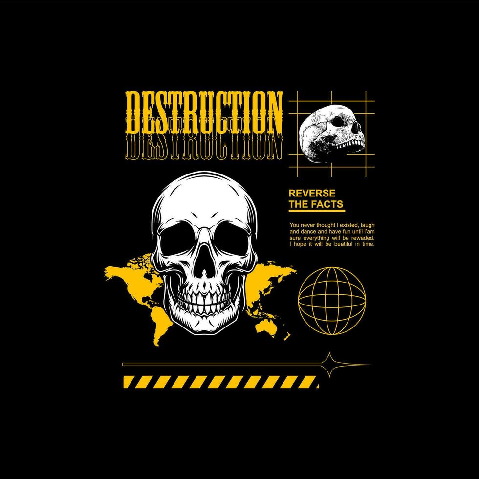 cráneo diseño con ropa de calle estilo adecuado para camiseta pantalla impresión vector