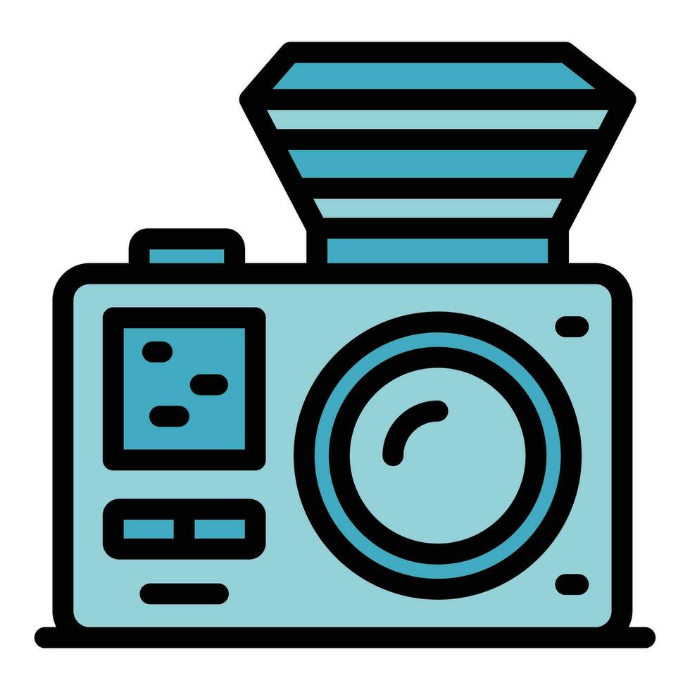 Old photo camera icon vector flat