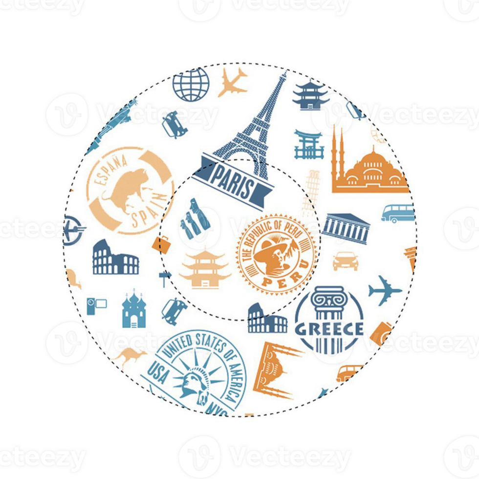 volta ícone com selos e eiffel torre padronizar png