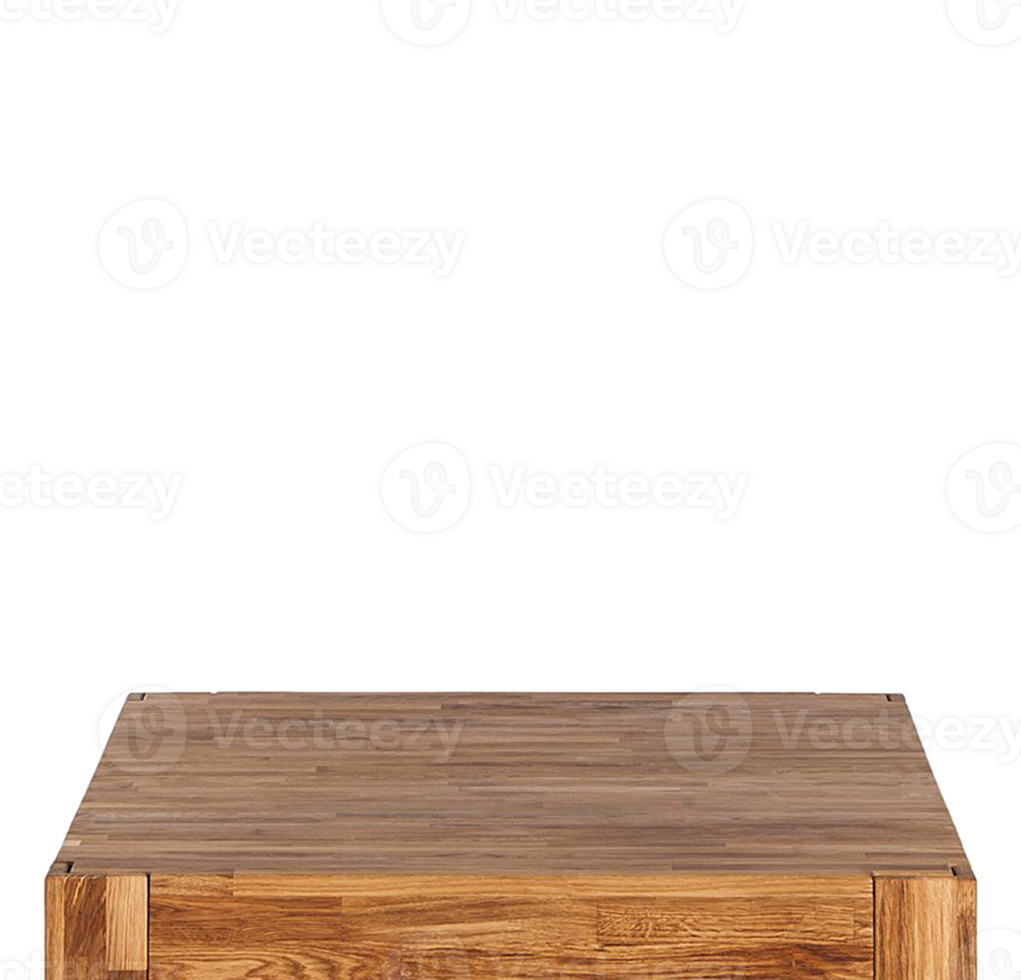 Wooden table top surface isolated over transparent background. 3D solid