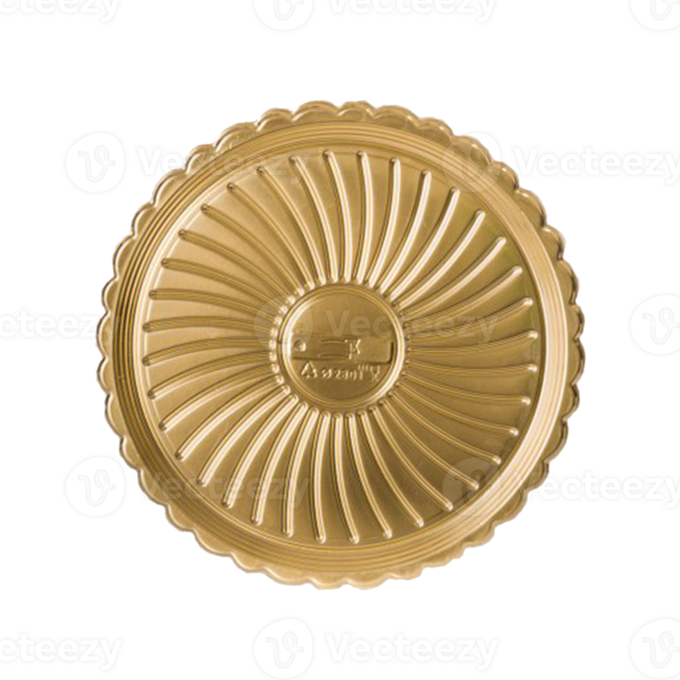 Round golden plate, tray pattern isolated over transparent background png illustration