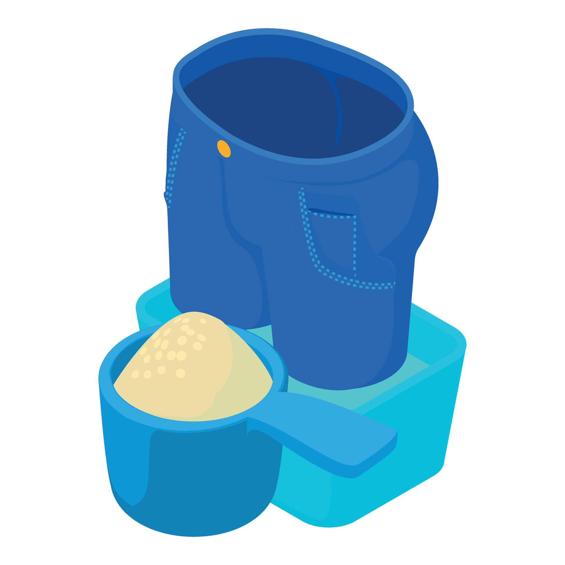 Quick wash icon isometric vector. Washing powder in measuring spoon near jeans 27150728 Vector