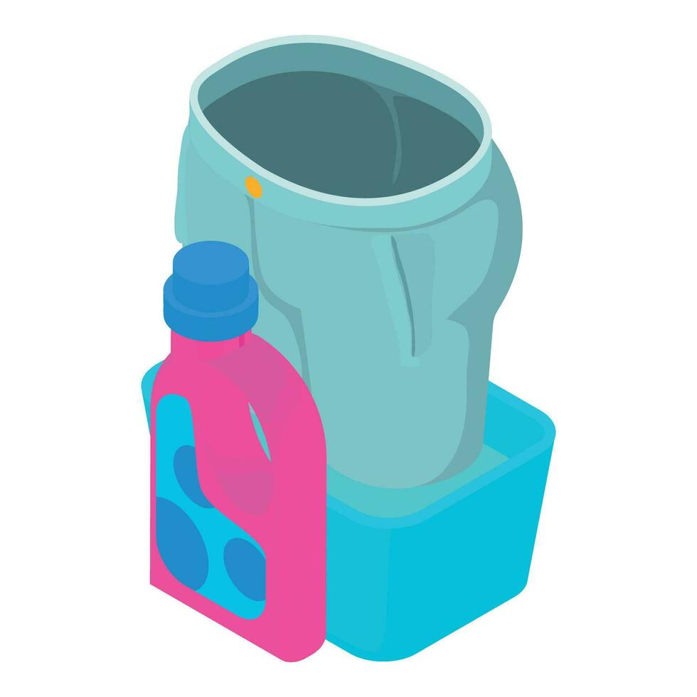 Handwash icon isometric vector. Grey cropped jeans and washing conditioner icon vector