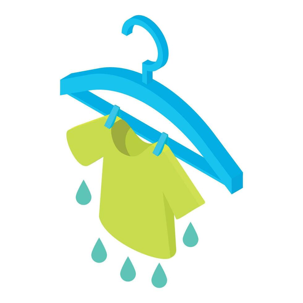 Drying linen icon isometric vector. Wet green tshirt drying on clothes hanger vector