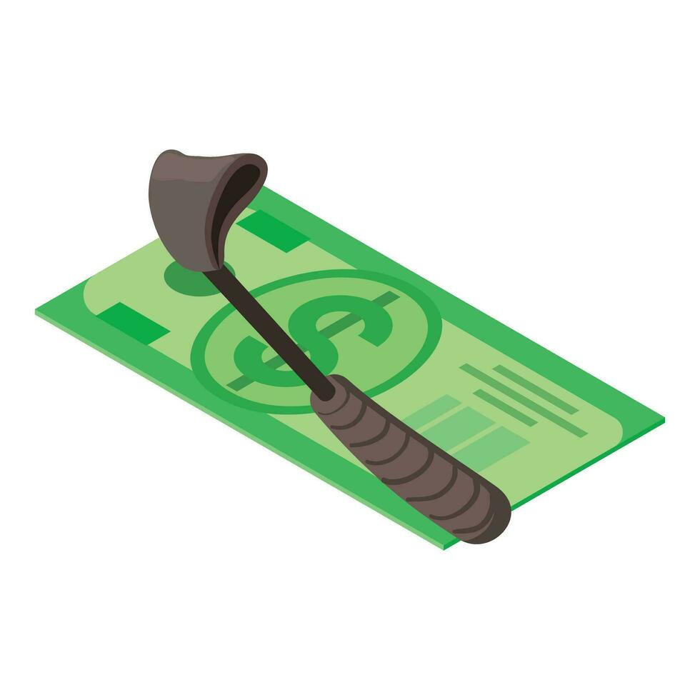 Equestrian concept icon isometric vector. Jockey stick and big dollar bankbote vector