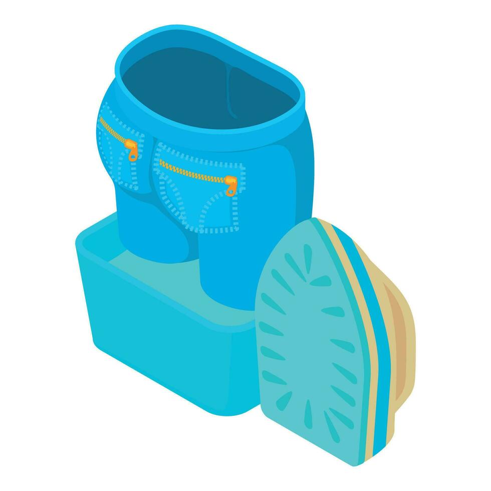 Ironing concept icon isometric vector. Blue clean jeans and modern cordless iron vector