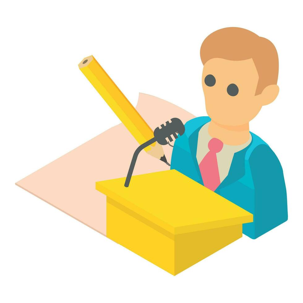 Candidate speech icon isometric vector. Election candidate behind the rostrum vector