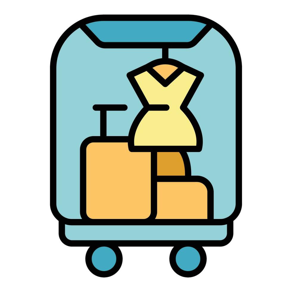 Woman luggage trolley icon vector flat