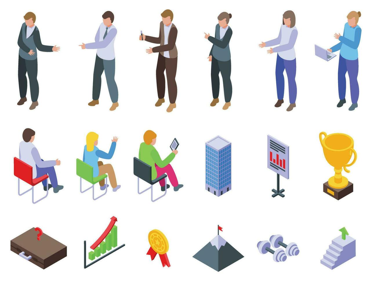 Corporate trainer icons set isometric vector. Business training vector
