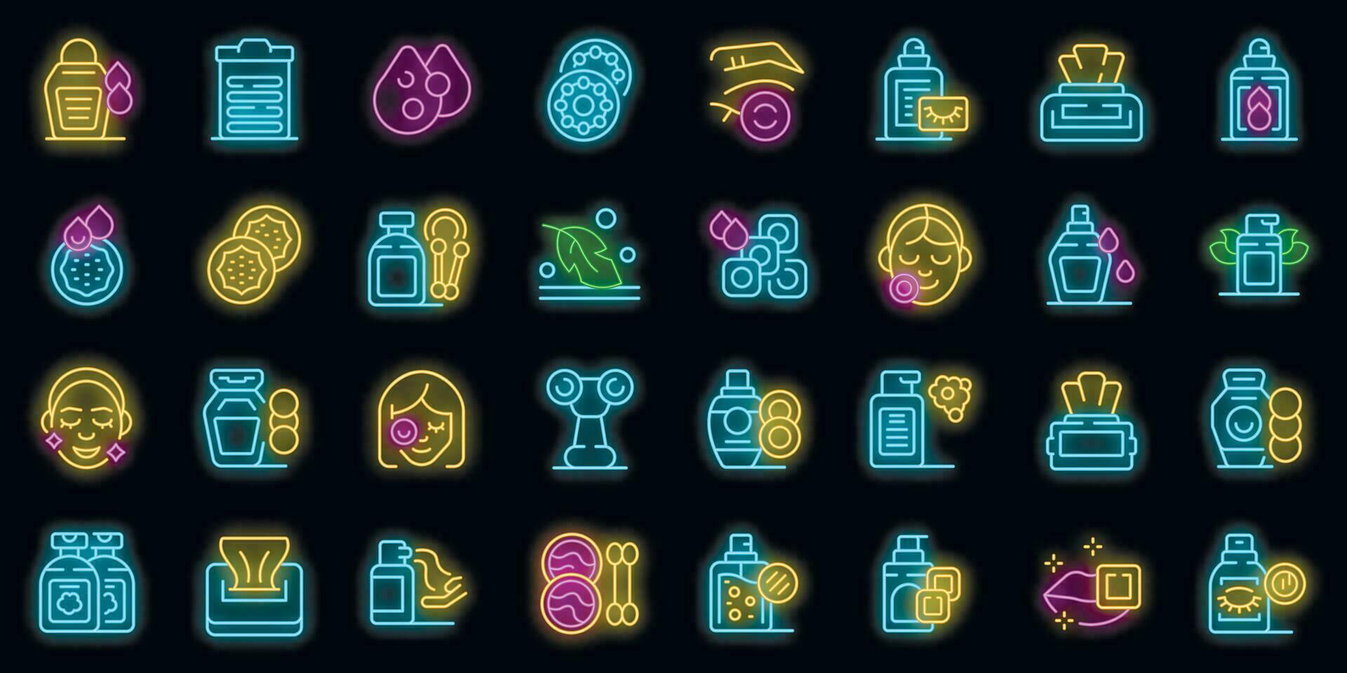 Make-up removal icons set vector neon