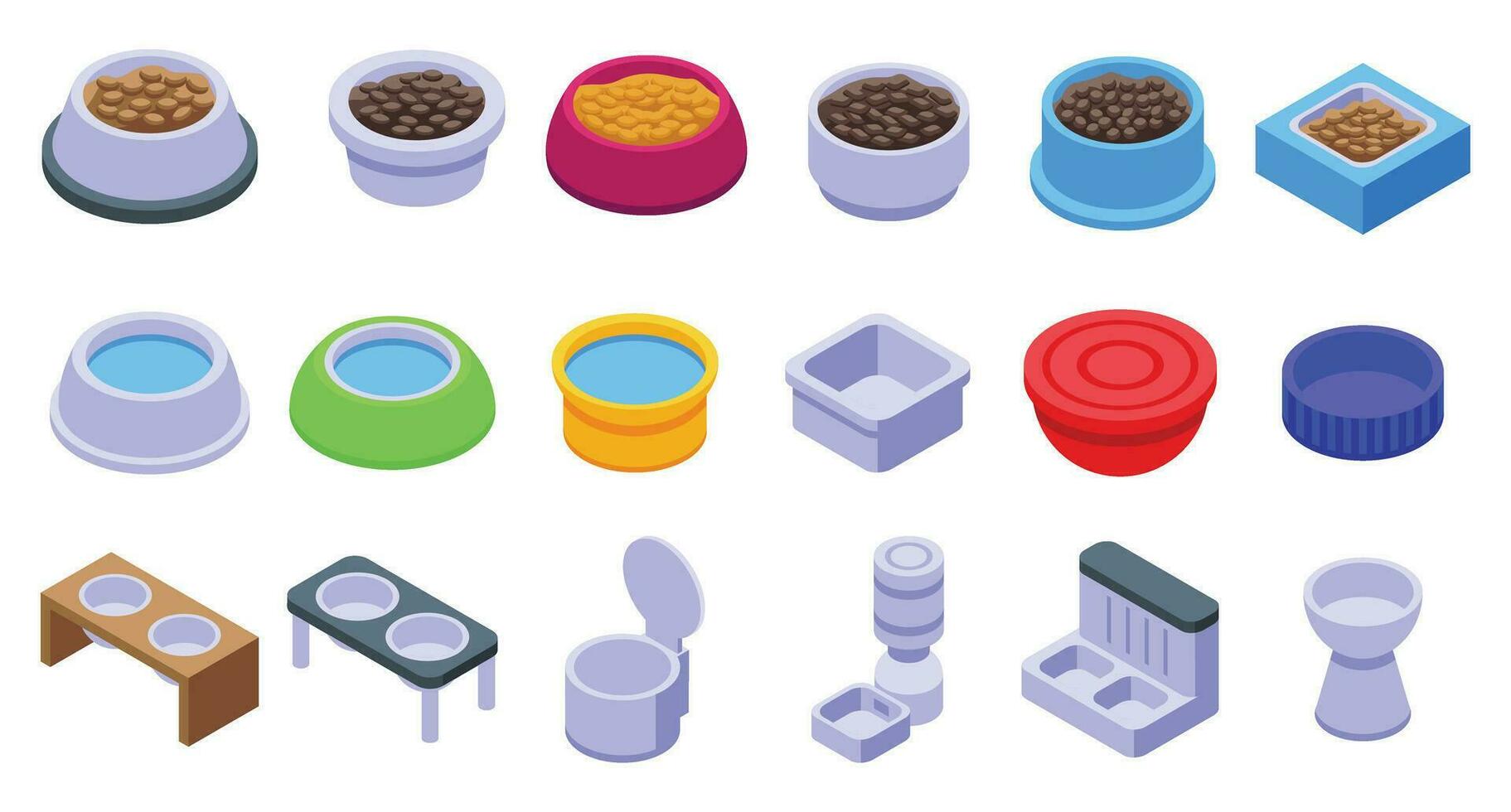 Food Bowl icons set isometric vector. Pet dry vector