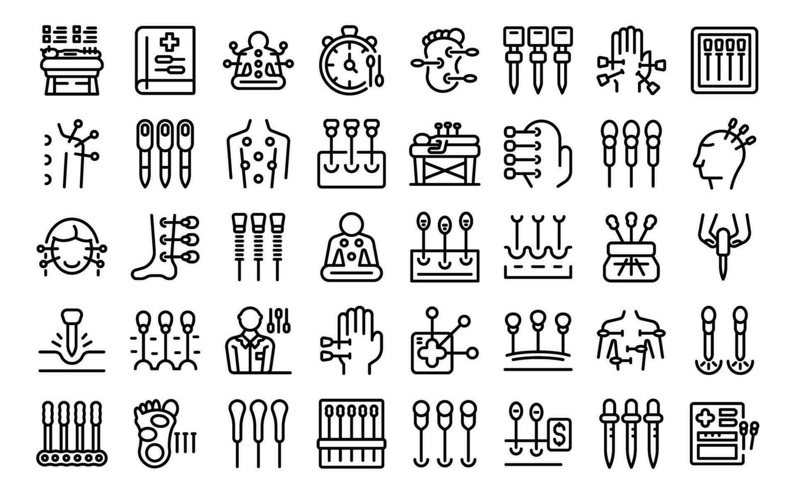 Acupuncture icons set outline vector. Meridian body vector