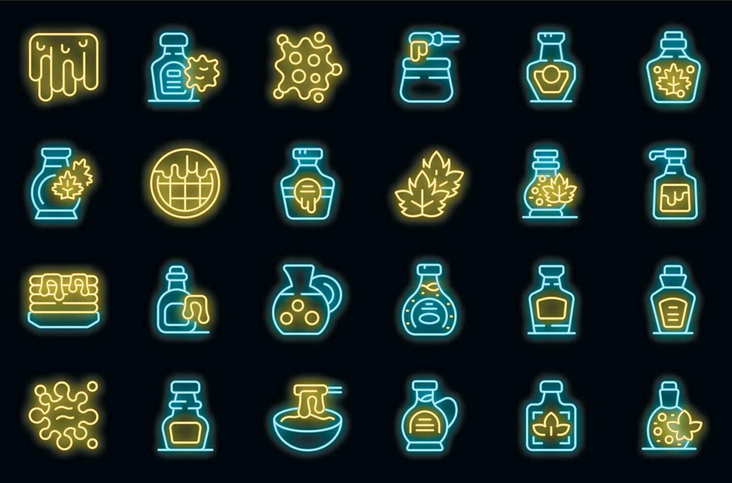 Maple syrup icons set vector neon