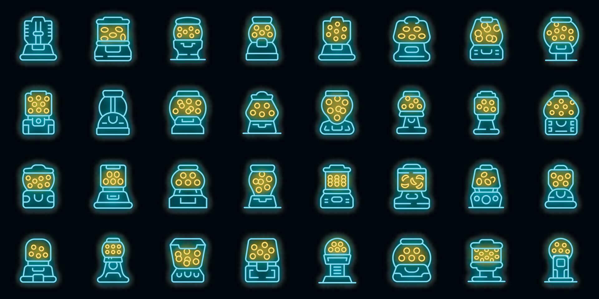 Bubblegum machine icons set vector neon