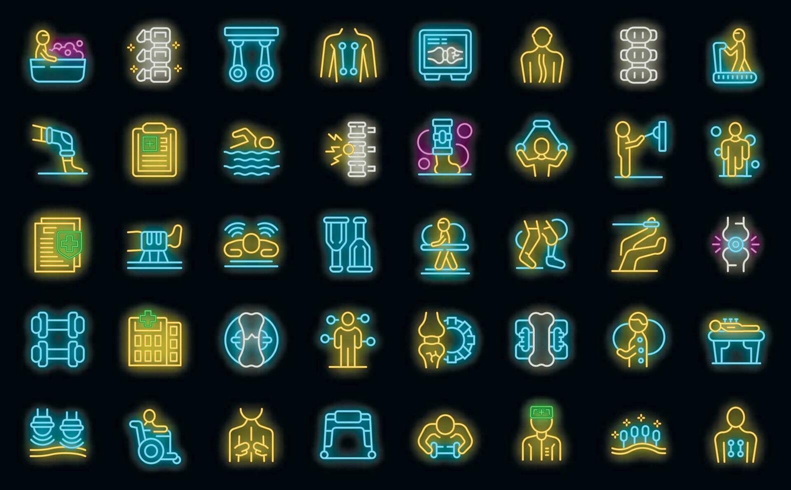 Physiotherapy icons set vector neon