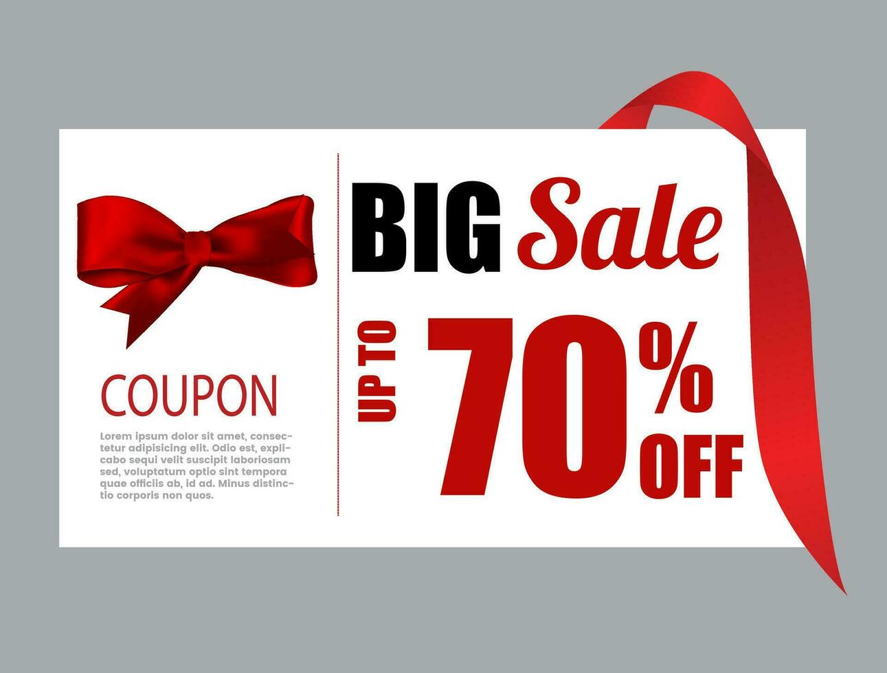 big sale coupon banner with red knot ribbon vector