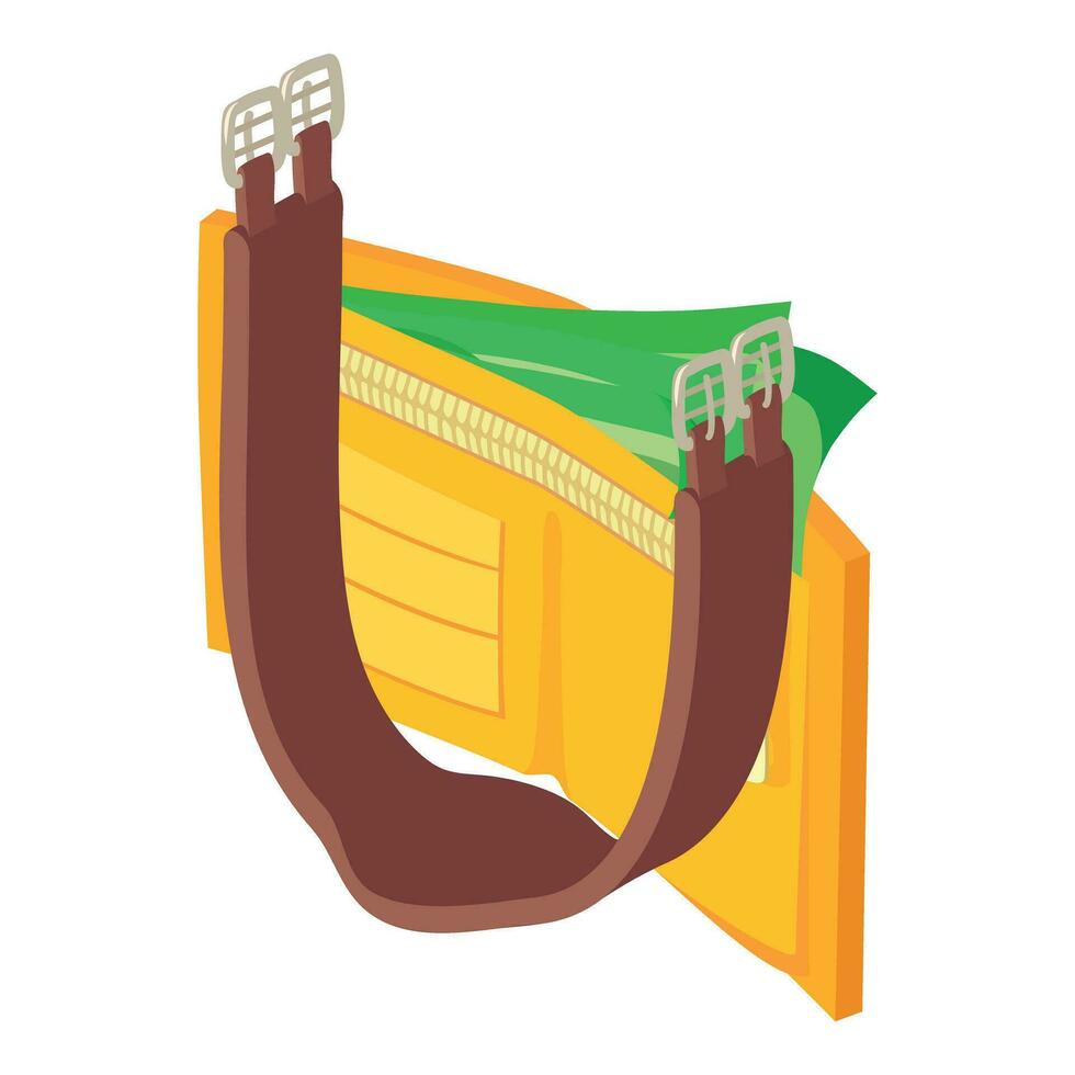 Equestrian outfit icon isometric vector. Open wallet and leather brown girth vector