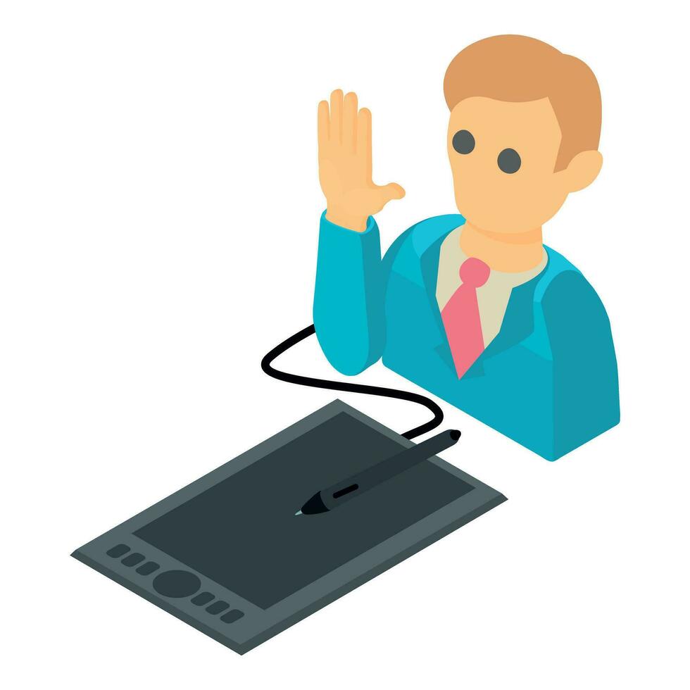 Electoral campaign icon isometric vector. Election candidate near digital tablet vector