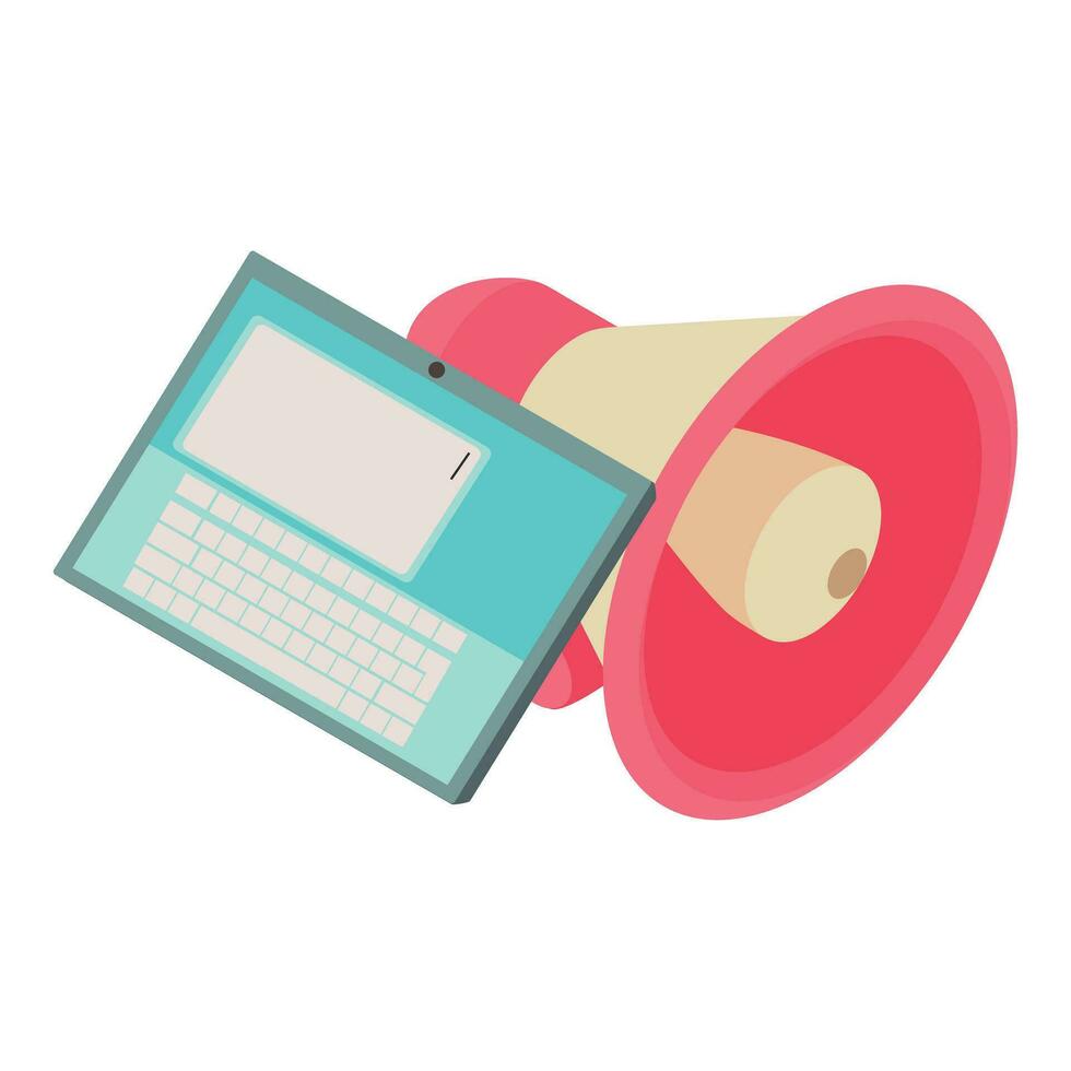 Voting agitation icon isometric vector. Loudspeaker near modern digital tablet vector