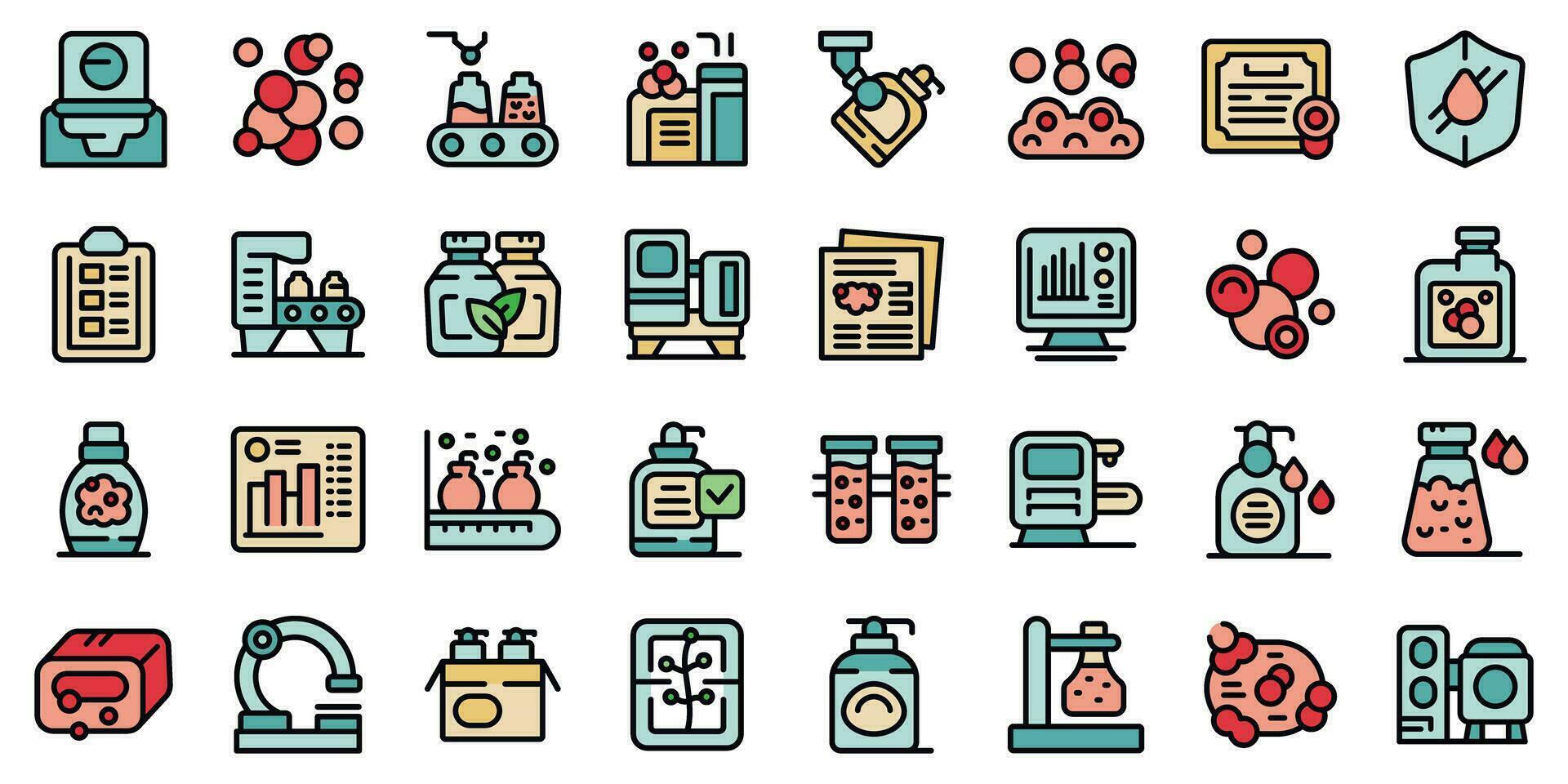 Soap production icons set vector flat