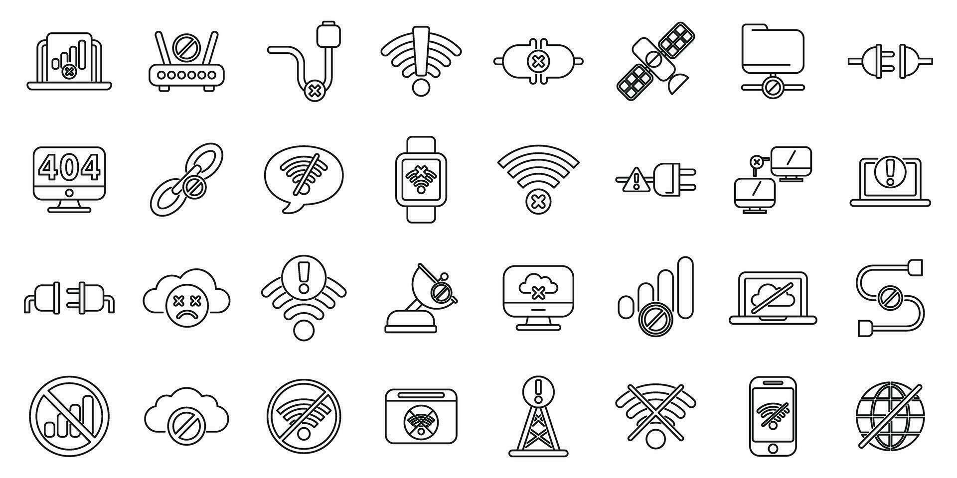Lost connection icons set outline vector. Antenna signal vector