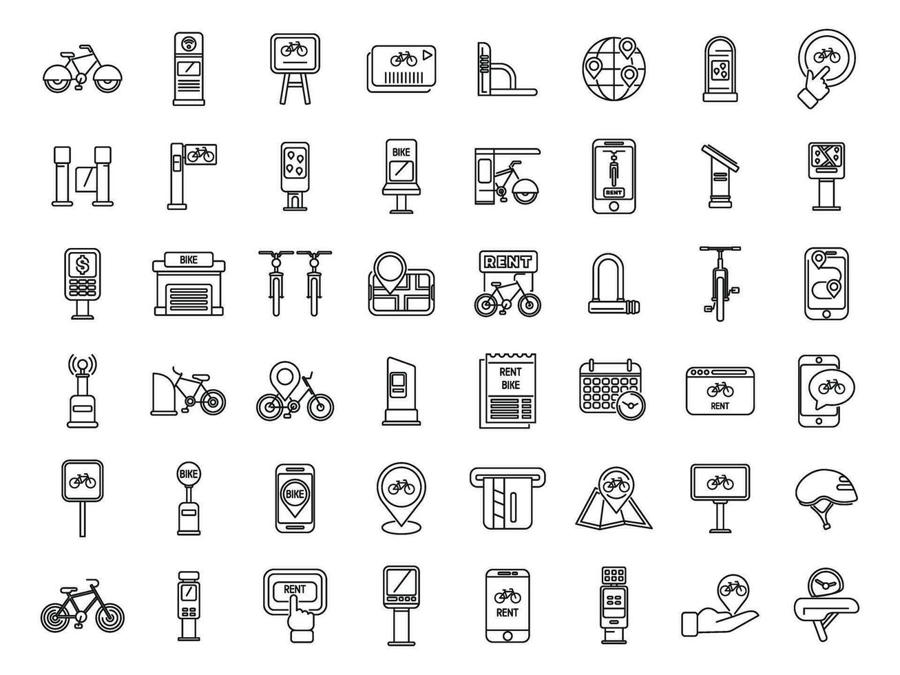 Bike sharing icons set outline vector. City person vector