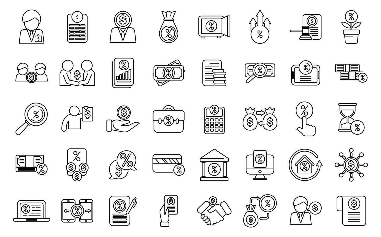 Lender icons set outline vector. Man bank vector