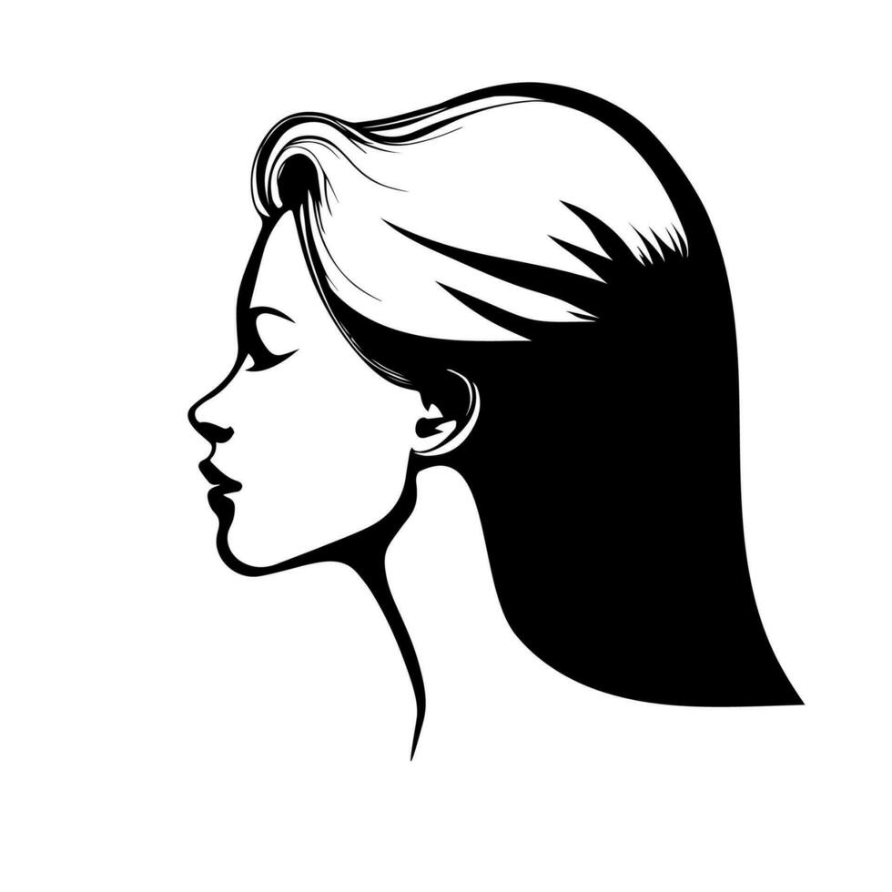 Hand drawn vector silhouette of a beautiful young woman portrait with a stylish haircut is perfect for fashion, beauty, and spa designs. Abstract art for beauty and trendy cosmetic designs