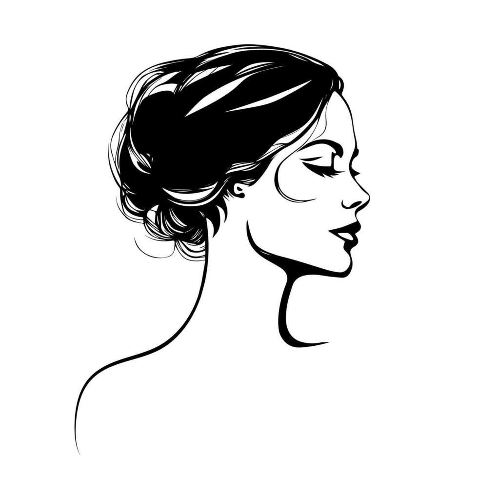 Hand drawn vector silhouette of a beautiful young woman portrait with a stylish haircut is perfect for fashion, beauty, and spa designs. Abstract art for beauty and trendy cosmetic designs