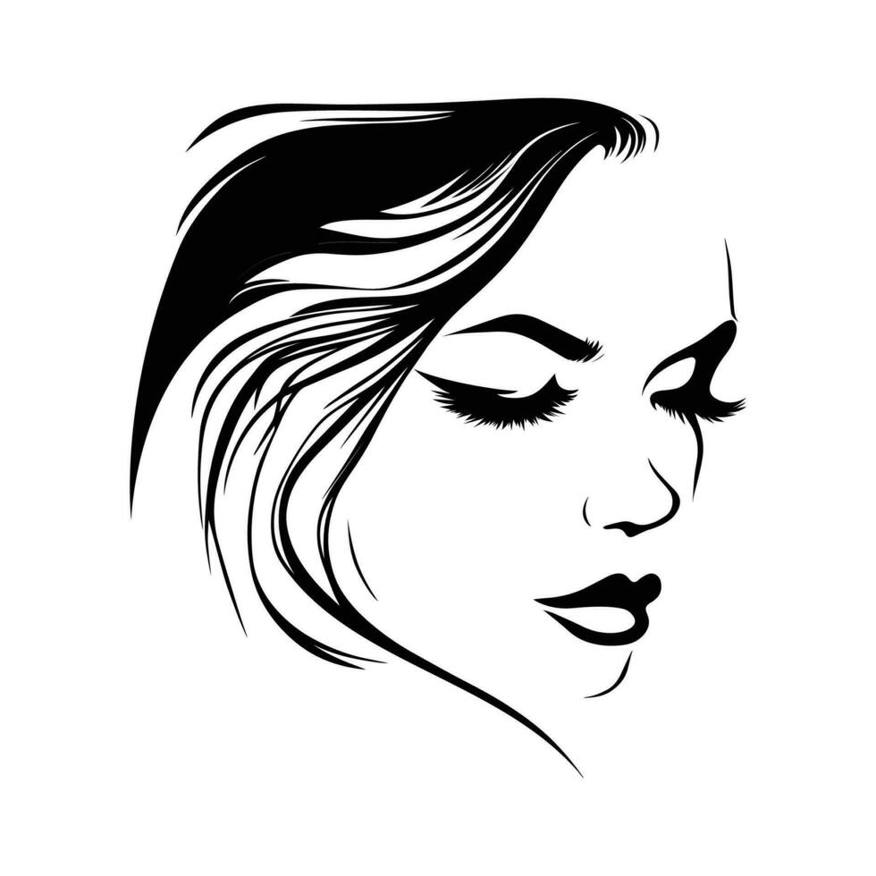 A beautiful vector illustration of a woman face silhouette with elegant and minimal design. Perfect for logos, icons, and designs related to beauty, fashion, and cosmetics.