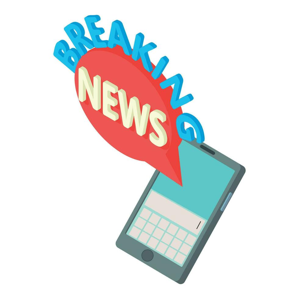 Modern news icon isometric vector. Breaking news inscription and smartphone icon vector